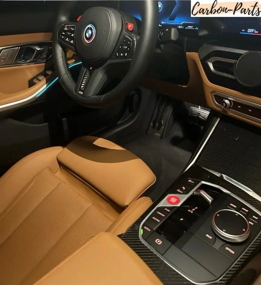 Carbon-Cover zum Schutz der Klavierlack-Mittelkonsole im BMW G20, G22, G80.