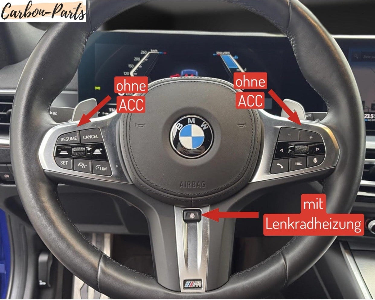 Echt-Carbon Lenkrad-Cover – Funktion der Lenkradheizung bleibt voll erhalten.