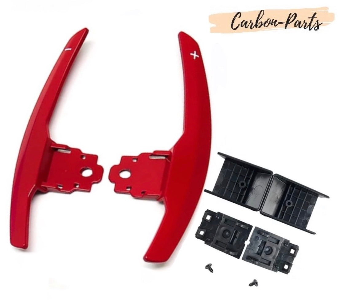 Rote Performance Aluminium Schaltwippen für BMW M2 F87, M3 F80 und M4 F82.