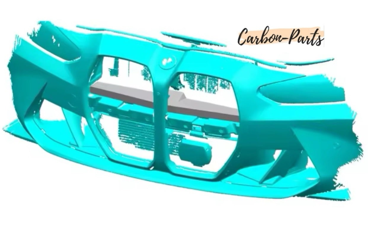 Gesamtansicht der installierten Echt-Carbon Abdeckung hinter den BMW M-Nieren.