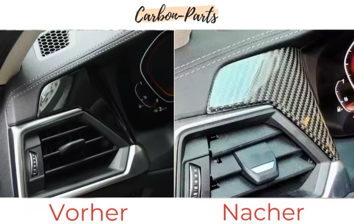 Gesamtansicht der installierten Echt-Carbon Armaturenbrett-Blende von Carbon-Parts-RLP.