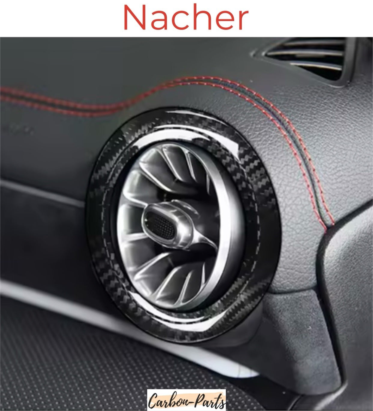 Echt-Carbon Dekorrahmen für die äußeren Lüftungsdüsen der Mercedes A35, A45, CLA 35 & 45 AMG Modelle.