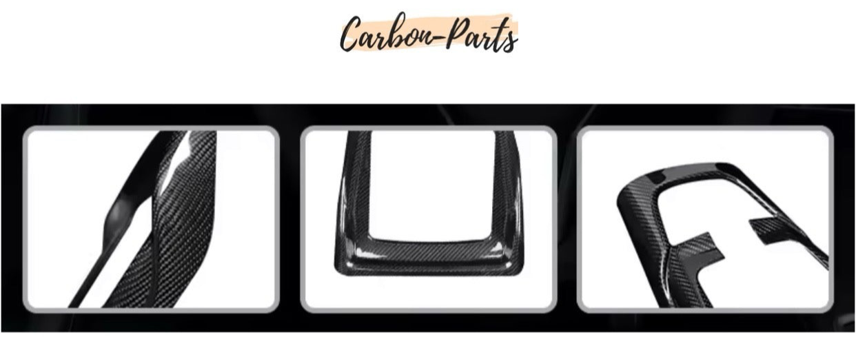Echt-Carbon Cover als Schutz gegen Kratzer auf der Klavierlack-Mittelkonsole im AMG.