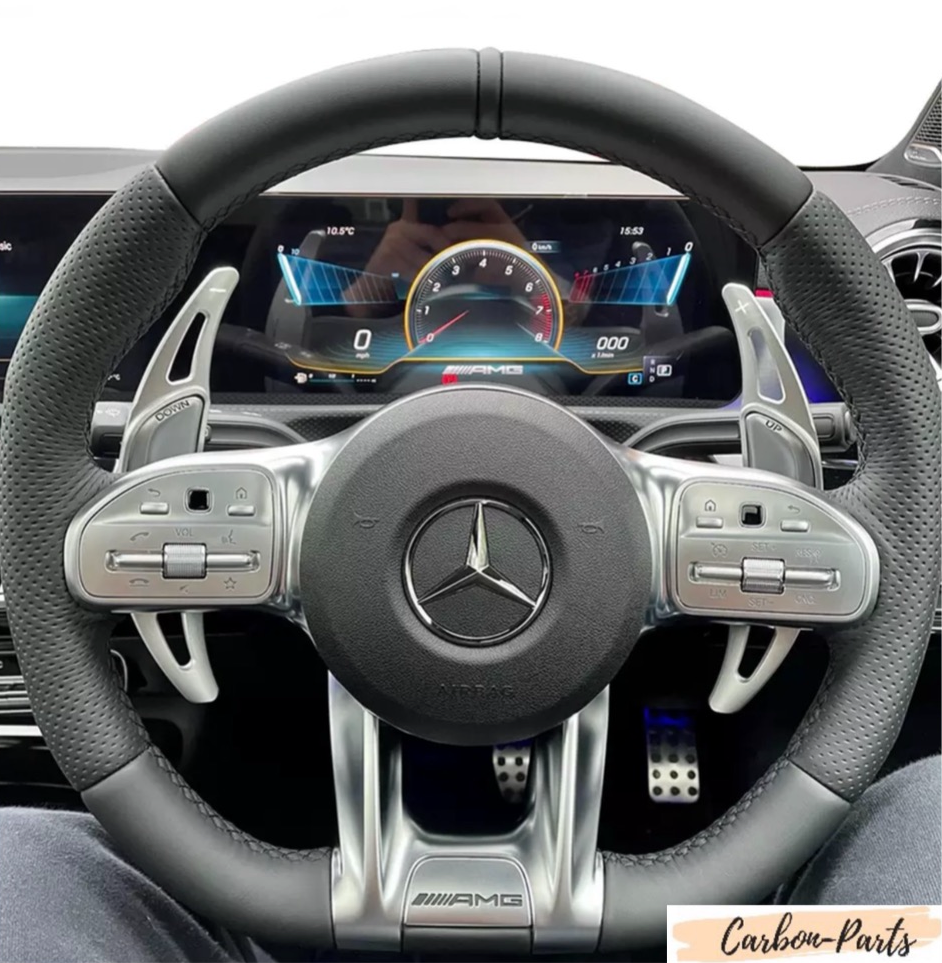 Edle silberne Aluminium Schaltwippen passend zur AMG Interieur-Veredelung.