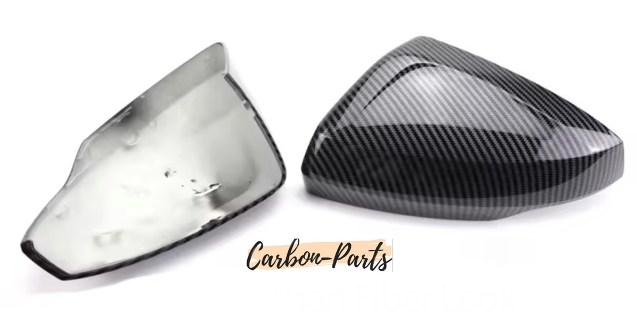 Detailansicht der feinen Carbon-Struktur auf den Spiegelkappen für Polo AW und Audi A1.