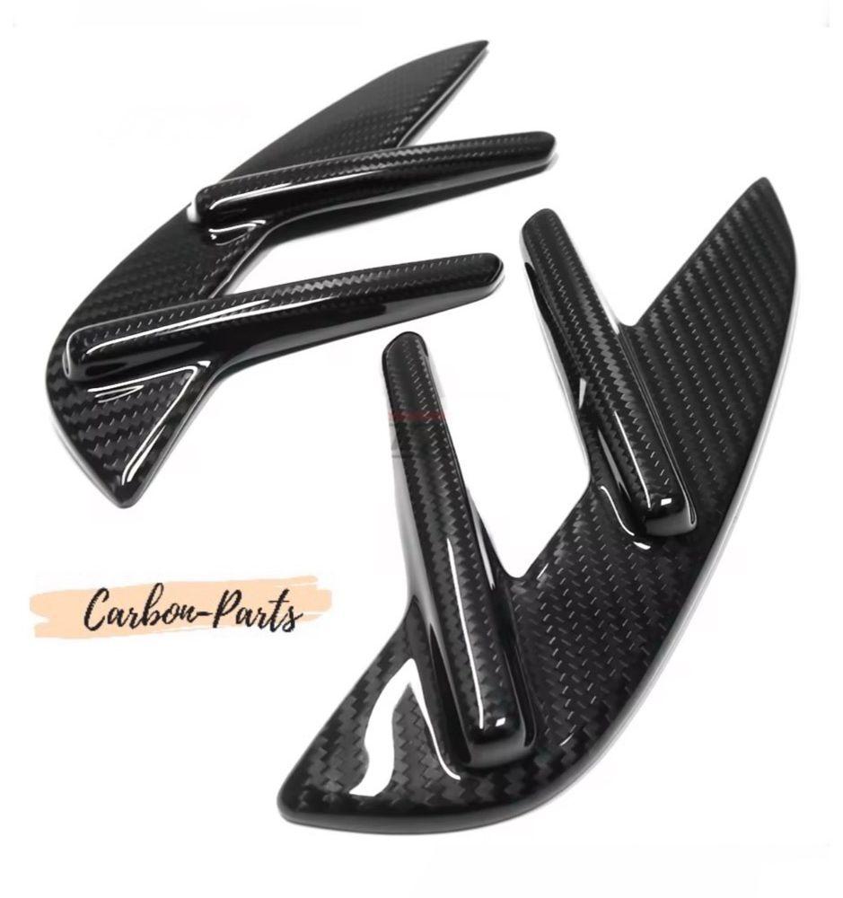 Detailansicht der 3K Sichtcarbon-Struktur für BMW M3/M4 Kotflügel-Zierblenden.