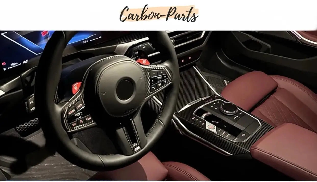 Optischer Vergleich: Standard Kniepolster vs. Echt-Carbon Upgrade im BMW G20/G22.