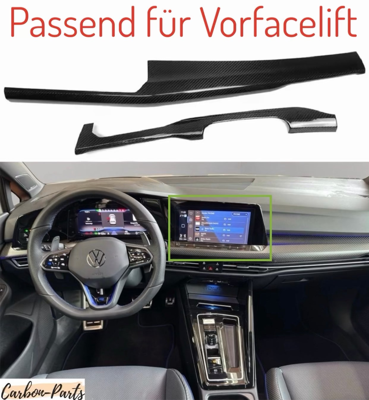 Carbon-Optik Rahmen für das Digital Cockpit des Volkswagen Golf 8.